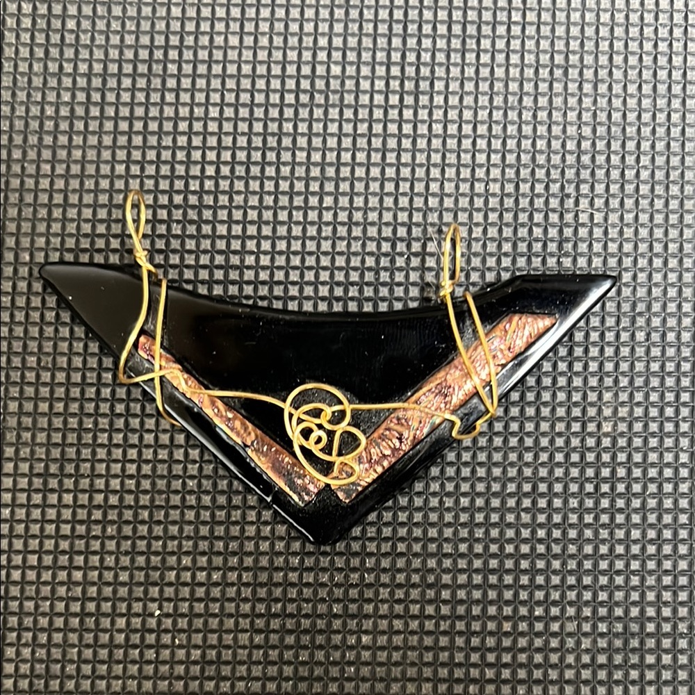 Black and Gold Wire Wrapped Glass Pendant